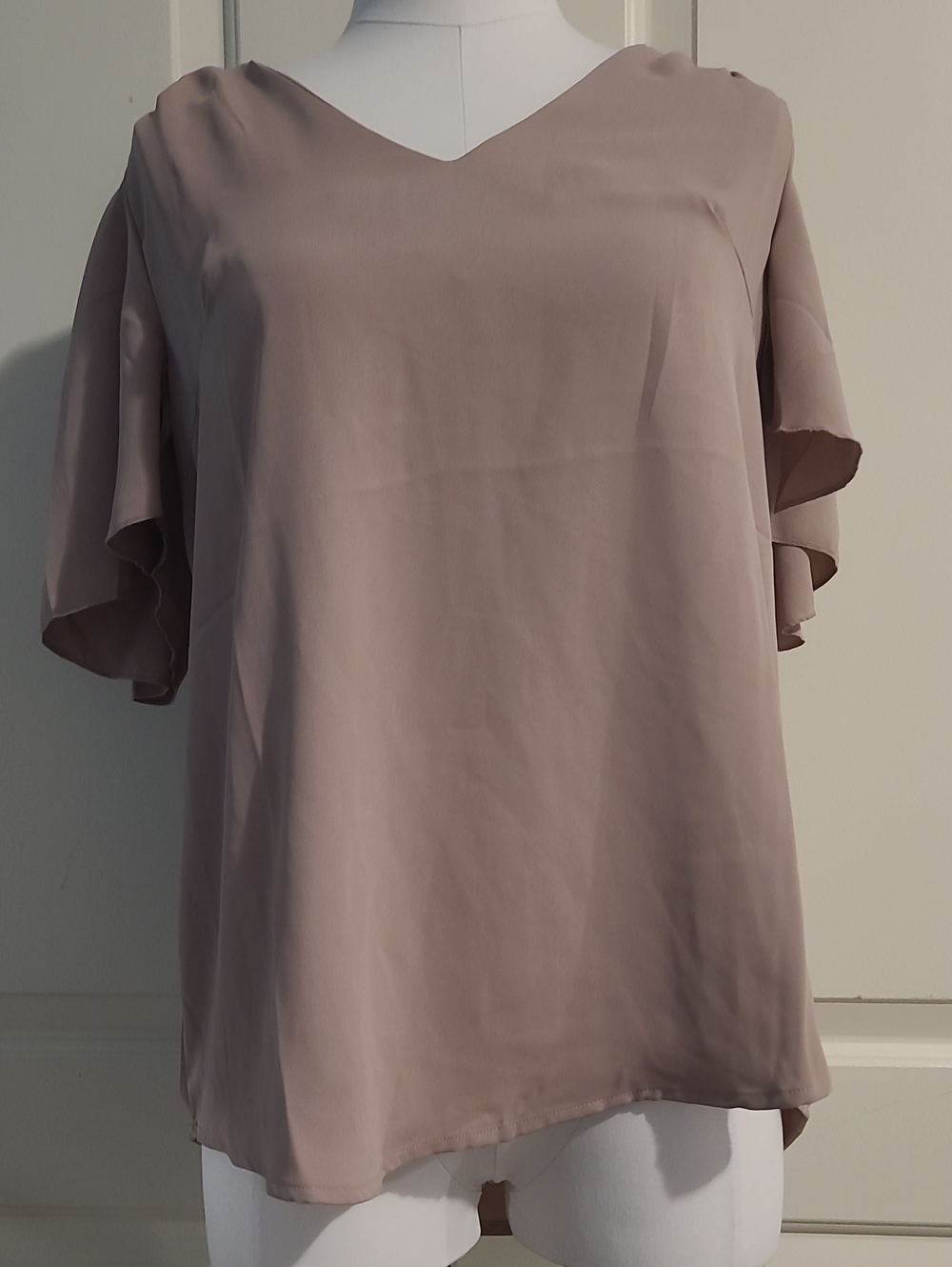 NWOT Zenana Beige Flutter Sleeve V Neck Blouse